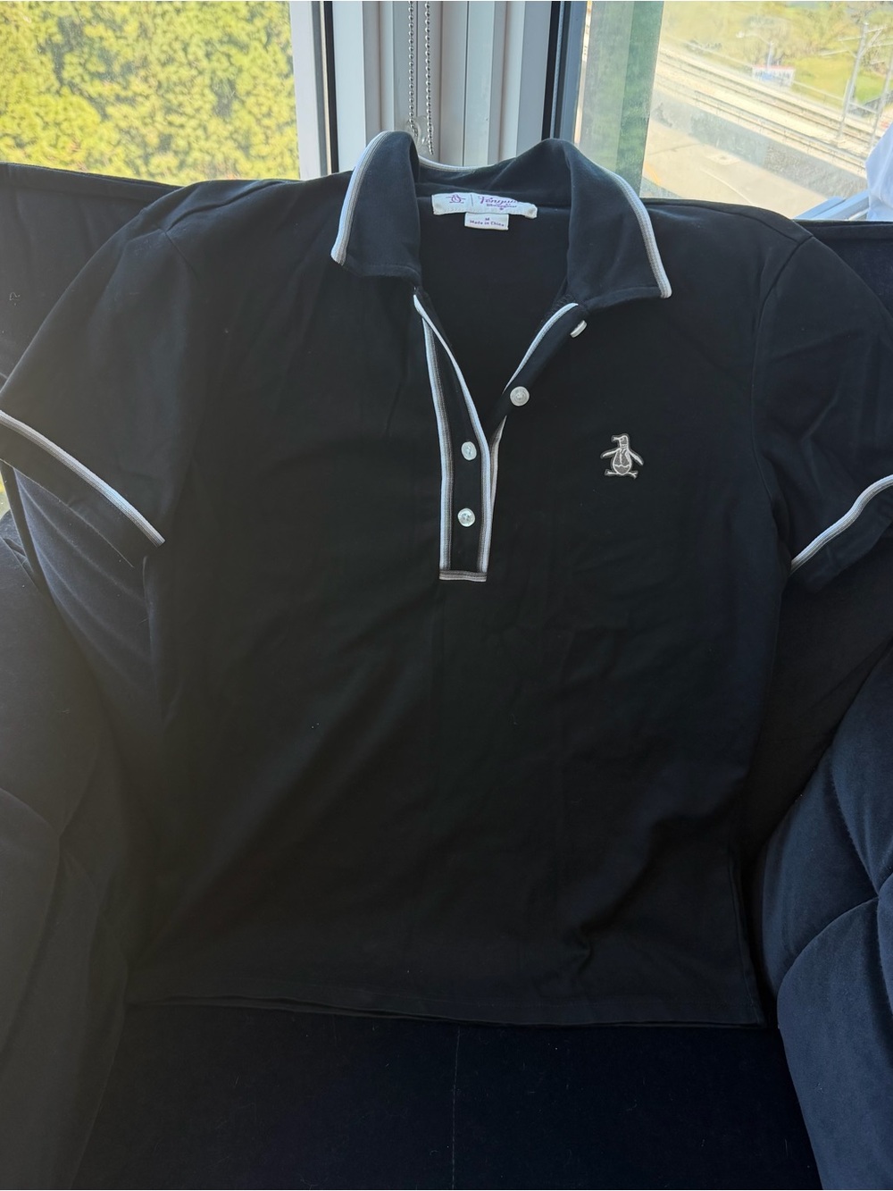 Original Penguin Black Polo with White Contrast Trim